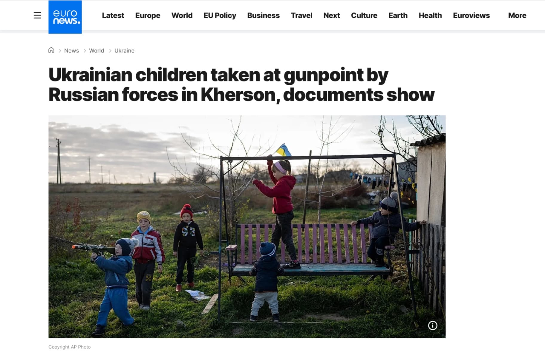 Euronews: Ukrainian children taken at gunpoint by Russian forces in Kherson, documents show